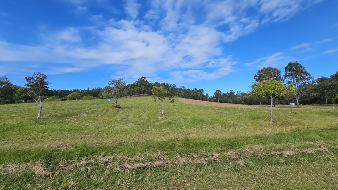 A grassy field with a gentle slope, scattered with small trees. In the background, a line of taller trees marks the edge of the field. The grass is a mix of green and brown, indicating some areas are more dry. The sky is mostly clear with a few clouds. A grassy field with a gentle slope, scattered with small trees. In the background, a line of taller trees marks the edge of the field. The grass is a mix of green and brown, indicating some areas are more dry. The sky is mostly clear with a few clouds.
